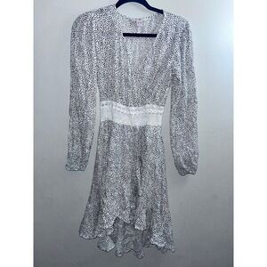 Spotted Mini Dress Long‎ Sleeve V Neck White Black Party Cocktail Women's